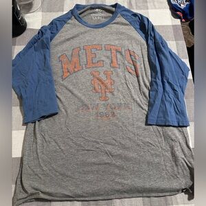 New York Mets Shirt XL Gray 3/4 Raglan Baseball Style T-shirt